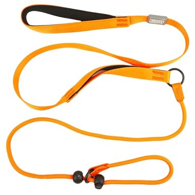 Laisse pour chien avec poignée confortable, collier réglable, laisse fine solide, robuste, anti-traction et anti-étouffement en nylon pour chiots de petite, moyenne et grande taille (orange)