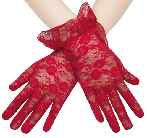 Long Keeper 1 Paio di Guanti Pizzo in Neri Rosso Bianchi Guanti da Sposa Guanti Corti Donna in Pizzo Floreale per Matrimoni Serate Balli di Fine Anno Costume (Rosso, Taglia Unica)
