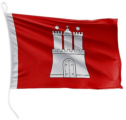 FLAGLY Premium Bootsfahne Hamburg 30 x 45 cm - 115g/m² Stoffgewicht - gedruckt, robust mit Strick & Schlaufe, Bootszubehör Motorboot (30 x 45 cm - Hamburg)