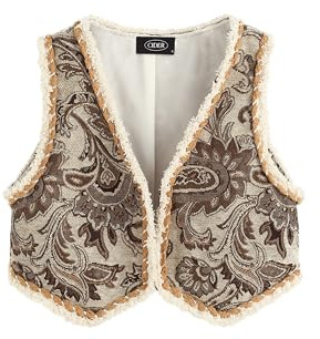 CIDER Womens Vest Western Outfit V Neck Sleeveless Cropped Faux Fur Jacket Trendy Casual Vest: Khaki, M