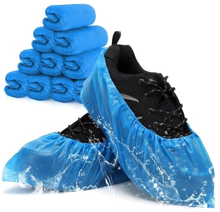 HTRTRR 100PCS Plastic Shoe Covers, Disposable Shoe Covers， Waterproof Non-slip Overshoes Boot Covers for Keeping Shoes, Floors, Carpets Clean