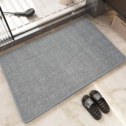 LeKuni Ultradünne Badematte 40x60CM, rutschfest Badezimmerteppich Super Saugfähige Bath Mat für Badezimmerboden, Gemütliche Schnelltrocknend passen unter Tür, Dusche, Waschbecken- Hellgrau