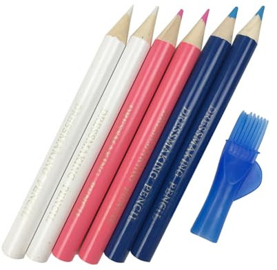 Schneiderkreidestifte, Stoffstifte mit Pinsel, löschbar, Nähmarkenstift für Stoff-Tracking, Quilten, 6 Stück