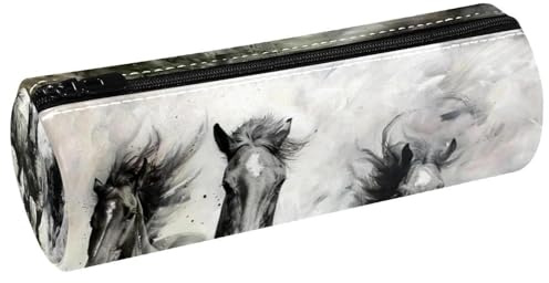 VAPOKF Trousse à crayons en cuir synthétique avec imprimé chevaux au galop - Trousse de maquillage pour femmes, filles, garçons, enfants, fournitures scolaires et de bureau, multicolore, 20x6.3x6.3 CM
