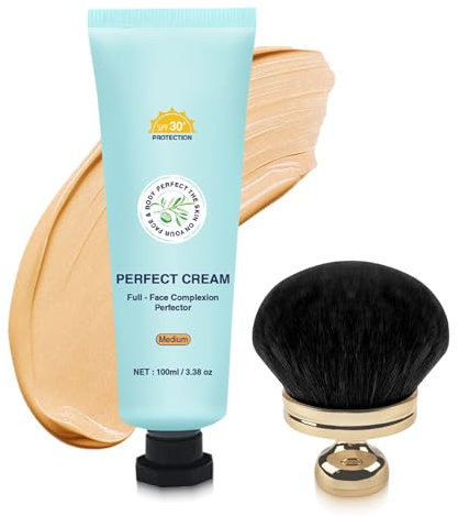 Voll deckende Make-up-Creme für Gesicht & Körper mit Body Make-up Pinsel, Perfektionierende Body-Coverage-Creme, tätowierungsabdeckend, wasserfest 100ml (Medium)