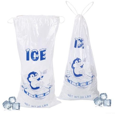 ZWEquipint Bolsa de hielo transparente de 20 libras con cordón de almacenamiento de gran capacidad para bebidas enfriador de cubitos de hielo para eventos de fiesta, viajes (C)