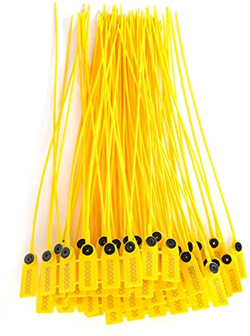 Lot de 100 scellés anti-effraction en plastique, 40 cm, attaches zippées avec numéros, étiquettes de sécurité pour extincteurs, pour la logistique, les sacs à dos et les bagages