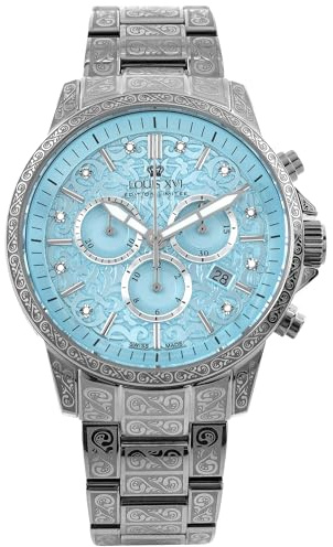 LOUIS XVI Palais Royale 2.0 1823 - Ø 43 mm - Montre pour homme - Étanche - Bracelet argent - Cadran bleu bébé avec diamants - Mouvement à quartz suisse