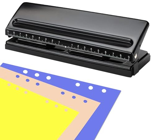 6-fack Locher, Justerbar 6-hålsstansare, Metallbindare, 6-fack Terminkalenderlocher, 6-håls Metall Lochmaskin, för A3, A4, A5, B3, B4, B5 papper, 6-blads Stanskapacitet (Svart)