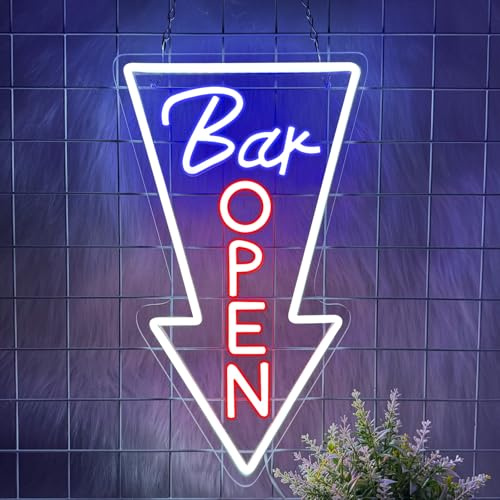 Cartello per bar aperto al neon, per bar da parete, con frecce, luce al neon, dimmerabile, per business, bar, pub, bar, feste, discoteca, casa, pub, regalo
