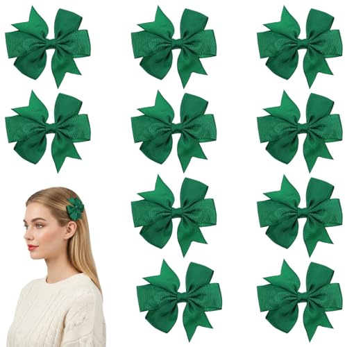 Elegaperma 10pcs Green Hair Bow,Green Hair Accessories School for Girls,Small School Bows Headbands Alice Bands,Girl Greens Uniform Colours Ribbon Bow Set Hairs Accessories Christmas Birthday Gift