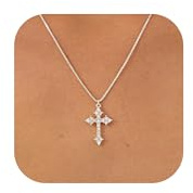 KINHOPI Silver Cross Necklace for Women 925 Silver Plated Classic Diamond Cross Pendant Necklace with Cubic Zirconia Trendy Everyday Jewellery Gift For Women Girl