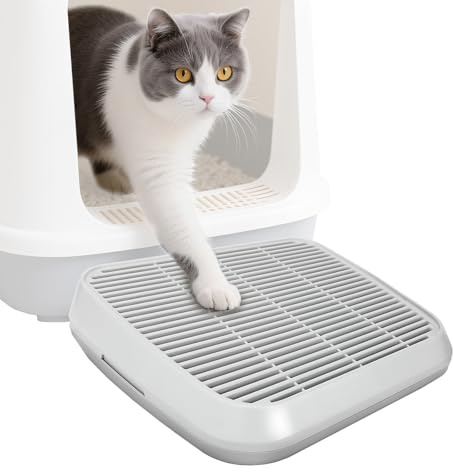 Sbayool Cat Litter Box Ramp, Cat Ramp for Senior Cats, Non-Slip Gray Step | Non-Slip Stickers, Filter Holes Help Trap Litter, Gentle Ramp for Senior Cats, Wipe-Clean ABS, For High Litter Boxes