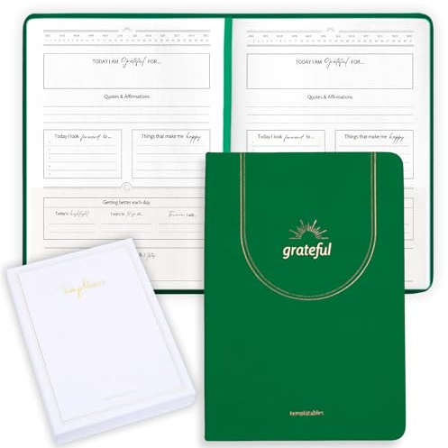 Tacksamhetsdagbok – daglig mindfulness och självvårdande anteckningsbok med premium läderfodral, guidade meddelanden, 170 gsm papper, guldfolie, satinband och lyxig presentförpackning för kvinnor och