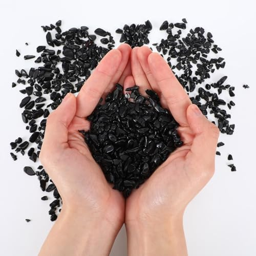 Tweruna Natural Black ish Tank Gravel Obsidian Stone, 0.44lb/200g Black Obsidian Stone, 5-7mm Vase Filler Rocks for Succulent Plant Small Fish Tank Aquarium Gravel Decorative