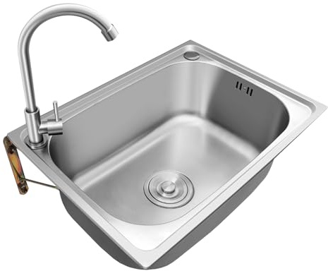 Wall-Mounted Sink Hand Washbasin Universal Washing Trough Including Tap, Camping Sink, Stainless Steel Sink for Garage, Basement, Workshop and Laundry Room(53x38cm)