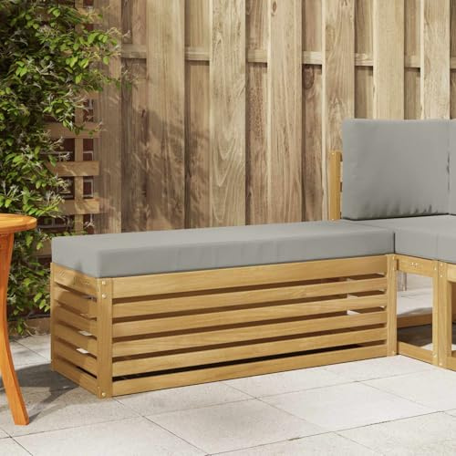 sephironlbb Sgabello da esterno bianco in legno massiccio di acacia, 115 x 43 x 45 cm, modulare con cuscino per terrazza, balcone, soggiorno, divano da giardino e gruppo di sedute