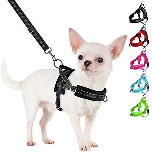 SlowTon No Pull Small Dog Harness and Leash Set, Puppy Soft Vest Harness Neck & Chest Adjustable, Reflective Lightweight Harness & Anti-Twist Pet Lead Combo for Small Medium Dogs (Black, S)