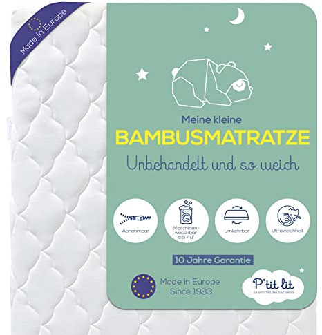 P'tit Lit - Babymatratze aus Bambus - 70x140 cm - Weiche und saugfähige Viskose - Ohne chemische Behandlung - Abnehmbar - OekoTex®