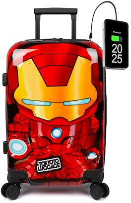 TOKYOTO - Valigia Da Cabina Divertente Per Bambini Adolescenti Ragazze E Fans Dei Supereroi Cartoni Animati Avengers Bagaglio Mano Con USB 55x40x20 cm | Trolley 55x35x20 Valigia Rigida 10 Kg Iron Boy