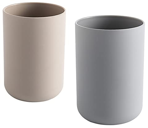 wongwongcat Cup 300ml, Japanese-Style Unbreakable Reusable Drinking Cups Set of 2 Colors, Tumbler Plastic Toothbrush Cup, Dishwasher Safe (Brown & Grey)