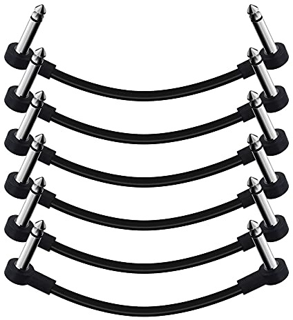 SONICAKE Patchkabel Gitarre Pedal 15CM Rechtwinklig 6.35mm Instrumentenkabel geräuschlos Klinkenpatchkabel für Effektpedale Schwarz 6 Stück