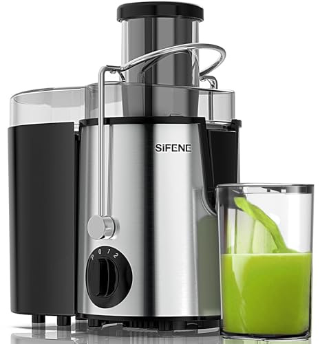 SiFENE Exprimidor de Jugos, Extractor Centrífugo de 400W con Apertura Ancha de 3, para Frutas y Verduras, 3 Velocidades, Fácil de Limpiar, Libre de BPA, Acero Inoxidable