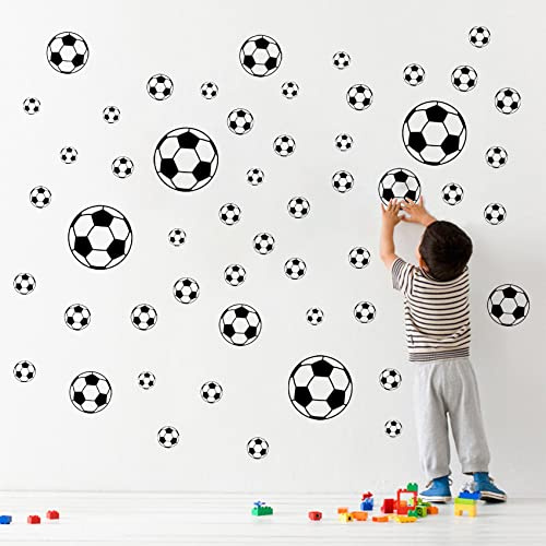 Lot de 52 autocollants muraux en forme de ballons de football, faciles à décoller et à coller - Décoration murale pour chambre d'enfant, garçon, adolescent, fille, chambre à coucher, salle de jeux,