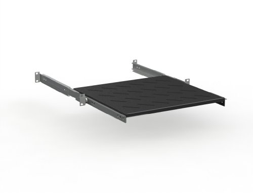 Rack Magic - 1HE Fachboden - Ausziehbar - Rackablage für 19 Zoll Rackschrank bis 40kg 400-550mm Tiefe - Schwarz