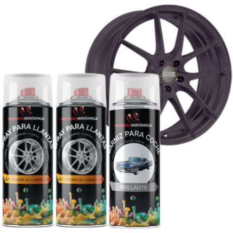 Pack Spray pintura para llantas en color Gris Antracita RAL 7016 x2unid. (400ml) + Spray Barniz Brillante Transparente x1unid.