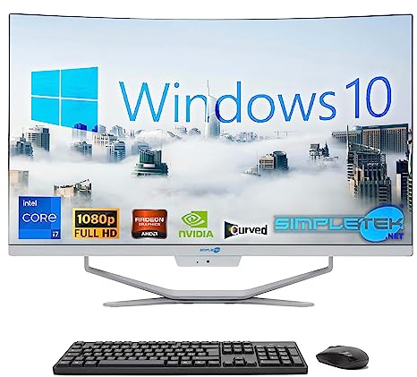 SIMPLETEK All in One Computer 27 Böjd, Intel i7-Processor 10 Gen, GT730 Grafikkort 4 GB, Windows 10, 16 GB RAM 960 GB SSD, Perfekt för Grafik, Spel, Arbete