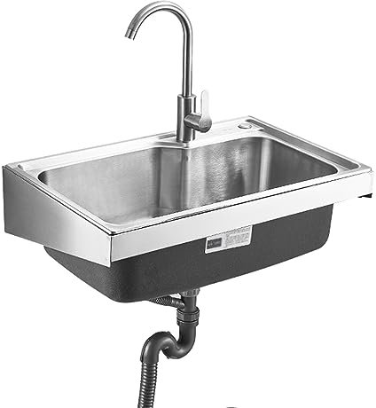 Wall Mounted Stainless Steel Utility Sink Kitchen Sink Commercial Sink with Tap and Drain,for Outdoor Indoor, Garage, Laundry,Utility Room,Workshop (38x32cm/15x13in)