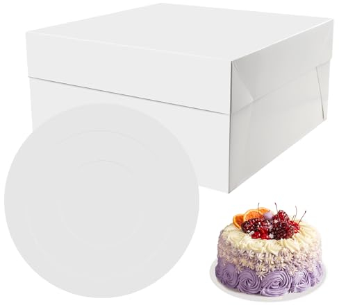 PHULWEL 4 Stück Tortenschachtel 30 * 30 * 15cm mit Tortenbrett für Stufenkuchen, Weiß Tortenkarton mit Kuchenbrett Cake Board, Einweg-Tortenbehälter