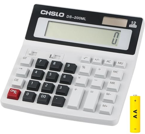 Bimormat Desktop Calculator Extra Large LCD Display 12-Digit Big Number Accounting Calculator with Big Button,Battery & Solar Dual Power Perfect for Office Business Home Daily Use(UK-200ML)