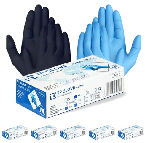 Gedikum 5x100er 500 Stück Packungen Einweghandschuhe Nitril Latexfrei Puderfrei blau/Schwarz, Größe S-XL (Blau, M)