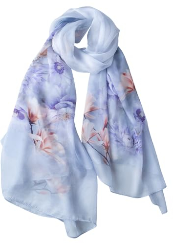 STORY OF SHANGHAI Women's 100% Silk Floral Print Large Scarf Shawl Ultralight Breathable Elegant Gift 175 x 110 cm, Floating Cloud 04, 110*175cm