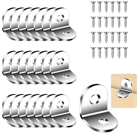 Flintronic Lot de 22 Equerre d'assemblage, Équerre de Fixation en Forme de L, Équerres de Fixation, Équerre de Fixation en Métal, Equerre Inox pour la Fixation et la Réparation de Meubles(20x20x16mm)