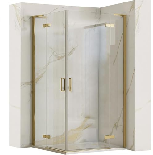 Rea HUGO DUBBEL GULD BORSTE DUSCHHUSET 100x100x200,5 cm Transparent härdat säkerhetsglas 6mm (guld) Utan duschkar