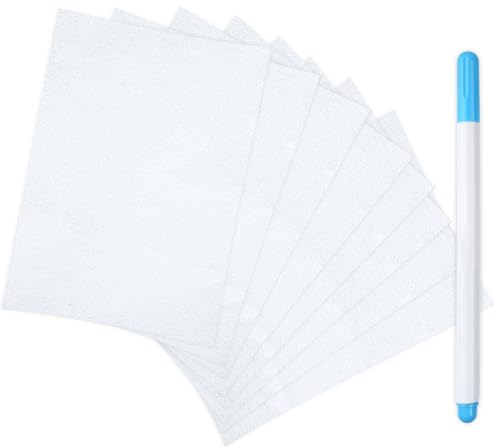 Stickvlies Wasserlöslich Selbstklebend, 8 Blätter Wasserlösliches Stickvlies mit Stift, DIN A5 Wasserlöslich Stickfolie zum Zeichnen für DIY Sticken, Maschinensticken und Handnähen