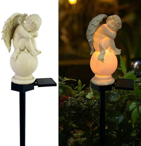 LAIAMER Solar Garden Angel Lights, Waterproof Outdoor Garden Angels Statue Decorations Angels Solar Lights for Cemetery Gravesite Grave Outside Yard Patio Lawn Porch (Sleeping Angel)