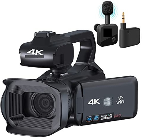 AUBEST Videocámara con cámara de vídeo Cámara de Video Profesional 4K 18X Digital Vlog Videocámara Stream Webcam Auto Focus 64MP Fotografía Grabadora Lapso de Tiempo(NO SD Card,with Microphone)