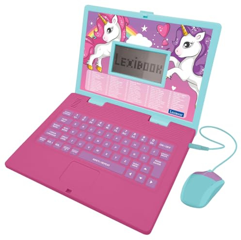 Lexibook, Unicorno, Computer educativo bilingue Inglese/Italiano, Giocattolo per Bambini con 124 attività e Giochi di Lingua, Scrittura, Matematica, logica e Musica, Rosa, JC598UNIi5