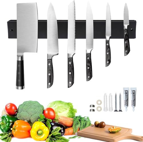 Galerie SV Magnetleiste Messer 30cm, Magnetleiste Messer Selbstklebend, Messerhalter Magnetisch der Ohne Bohren Montiert Werden Kann Messerblock aus Edelstahl für alle Arten von Küchenmessern