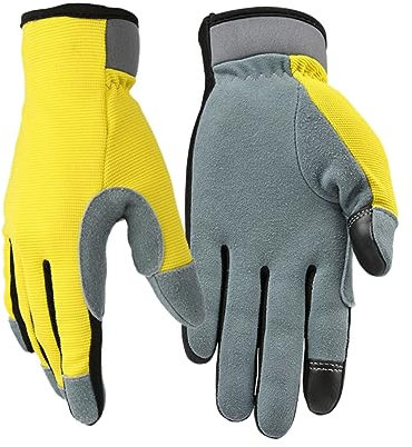 Supvox Herrenhandschuhe Arbeitshandschuhe Mit Lederhandfläche Belüftete Weiche Atmungsaktive Handschuhe Für Die Arbeit Im Garten Mechaniker Gelb