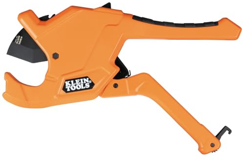 Klein Tools 50044 Ratcheting PVC Pipe Cutter Tool, 1-1/4 Inch I.D. Cutting Capacity for PVC, CPVC, and PEX Pipes, One-Handed Blade Retraction
