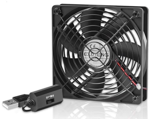 ELUTENG Ventilateur USB 120mm, Trois Vitesse Réglable Ventilateur PC avec Régulateur de Température Numérique, 5V USB Cooling Fan pour PS5/Ordinateur Portable/TV Box/Routeur/Récepteur (Noir)