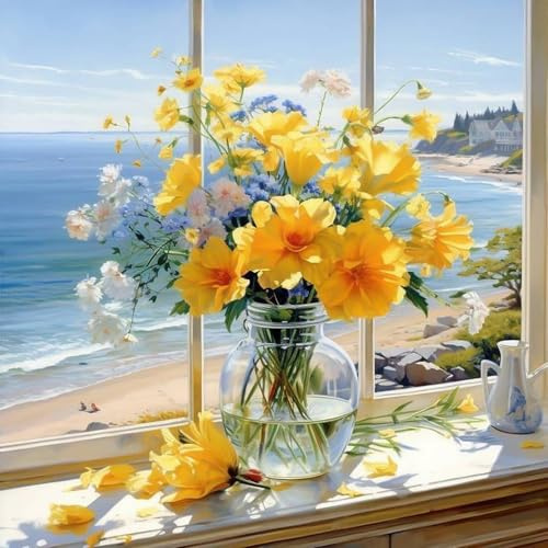 Fountor Flower Paint by Numbers for Adults, Flowers Adult Paint by Numbers Canvas Kits Without Frame, DIY Acrylic Number Painting Adults for Gifts Home Wall Decor 16x16 Inch