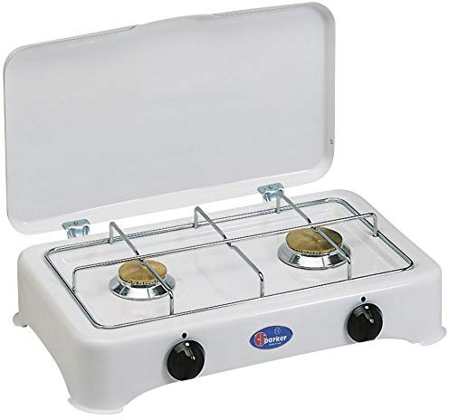 CFParker Fornello A Gas Metano 2 Fuochi con Valvola di Sicurezza per Uso Interno con Coperchio - Mod 5326Sm