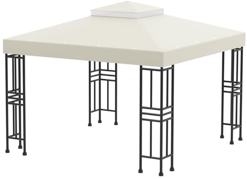 frides Techo de Repuesto para Cenador 2.4x2.4 m, Pabellón Cubierta de Repuesto de Gazebo con Techo Transpirable 8 Orificios de Drenaje(Beige White)