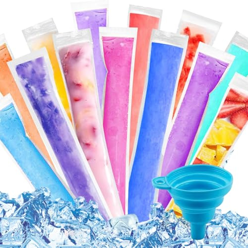 225 Stück Wassereis Tüten Popsicle Taschen Popsicle Formen Beutel BPA-frei Eis Pop Beutel mit einem Trichter BPA-freie Eisformen für DIY DIY Eis am Stiel für Joghurt, Saft & Smoothies